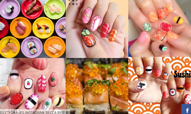 食物圖案美甲大全 壽司燒肉美甲治愈不開(kāi)心