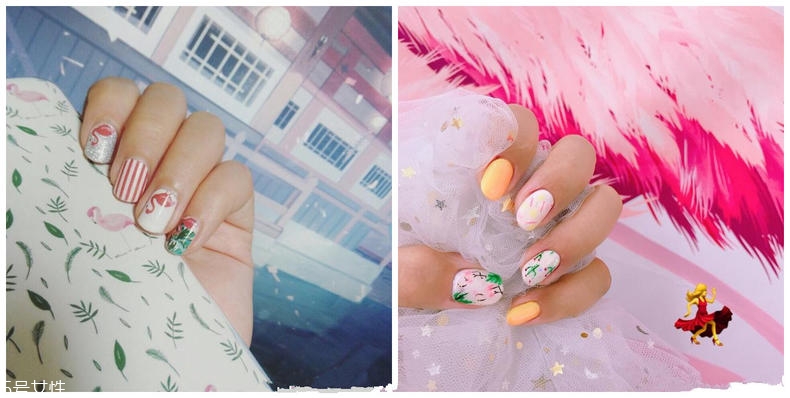 夏日火烈鳥美甲圖片 迷幻風火烈鳥美甲圖案 夏日火烈鳥美甲圖片 迷幻風火烈鳥美甲圖案